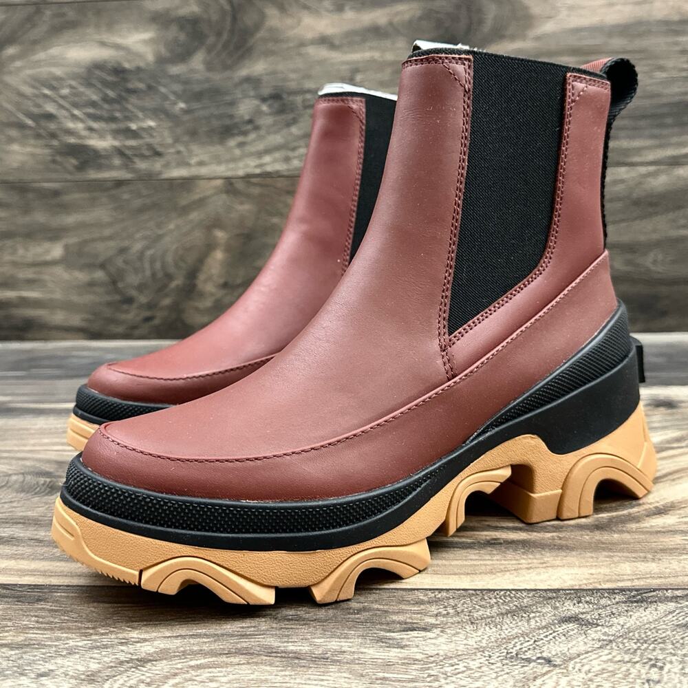 NIB Sorel BREX 8M Chelsea Leather Boots Booties Waterproof Grippy Spice Black - Picture 5 of 12